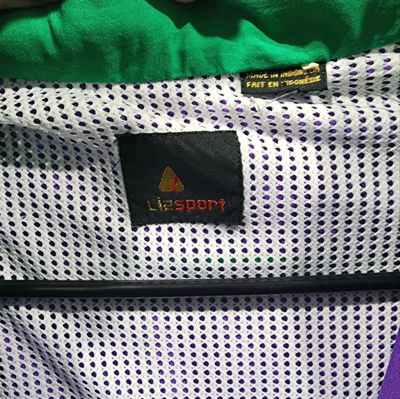 Vtge Retro Liz Sport Colorblock Green Purple Windbreaker Jacket  Size L - Picture 11 of 13